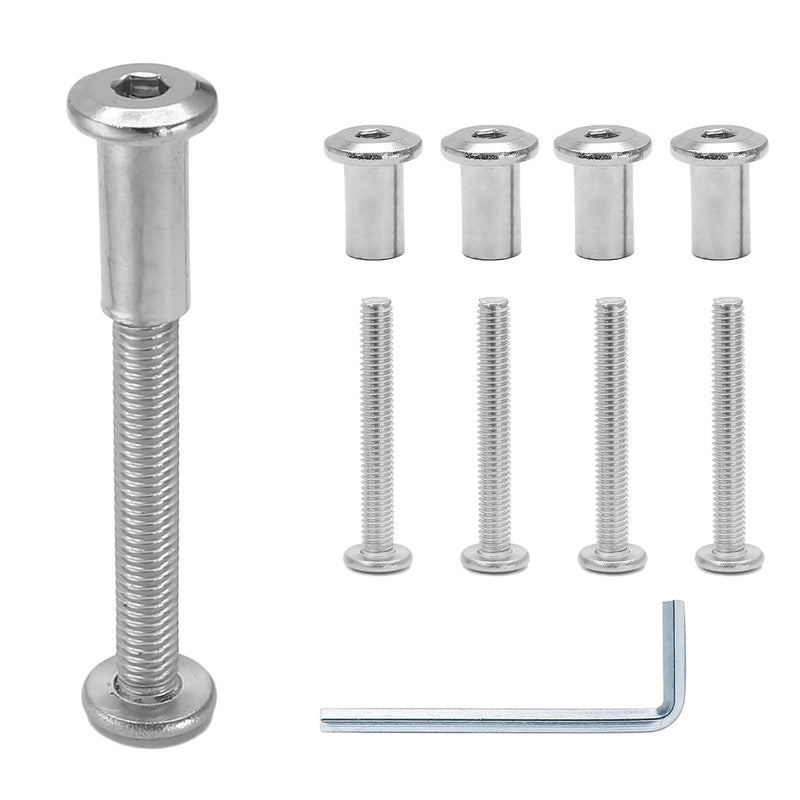 Jersvimc 10 Pair(20 Piece) M6x50mm Hex Drive Socket Cap Bolt with Allen Wrench, Silver Furniture Connector Bolts M6 Countersunk Screw Barrel Nuts Binding Screws for Crib Replacement Belt Cabinet - Image 1